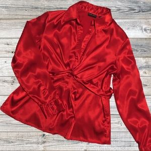 NY&Co Red Long Sleeve Dress Shirt (sz 14)